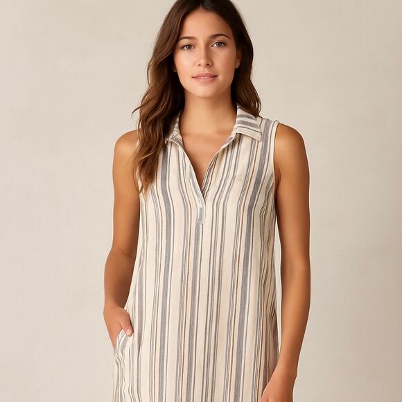 Cloth & Stone Anthropologie Beige Gray Linen Blend Striped Tank Dress Sz
Medium - Picture 2 of 11